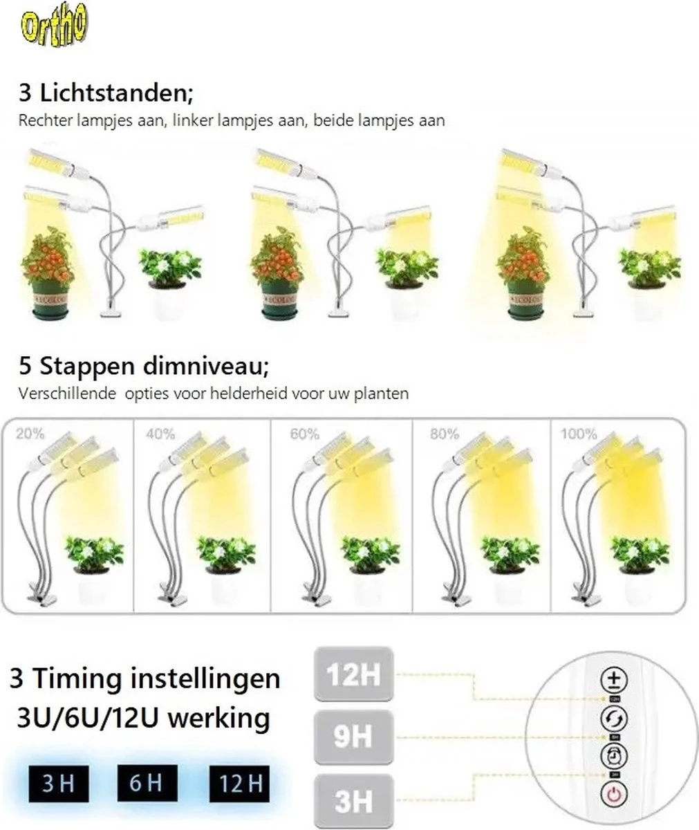 Ortho® - LED Groeilamp - Wit Licht - Bloeilamp - Kweeklamp - Full Spectrum - Grow Light - Groei Lamp (met 3 Lampen) Met Flexibele Lamphouder - Hoge Lichtintensiteit - Klem Spotje - 3x 16 Ortho® - LED Groeilamp - Wit Licht - Bloeilamp - Kweeklamp - Full Spectrum - Grow Light - Groei Lamp (met 3 Lampen) Met Flexibele Lamphouder - Hoge Lichtintensiteit - Klem Spotje - 3x - Afbeelding 14