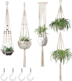 4 Stuks Plantenhangers - Boho Handgeweven Katoen Hangpot Voor Binnen/Buiten - Bloempot Met Kralen - Macramé Touw/Koord Hangplant Houder - Bohemian Wandhanger Decoratie - Verticale Tuin Plant Hanger Bloempothouder Planthanger Wit 16 4 Stuks Plantenhangers - Boho Handgeweven Katoen Hangpot Voor Binnen/Buiten - Bloempot Met Kralen - Macramé Touw/Koord Hangplant Houder - Bohemian Wandhanger Decoratie - Verticale Tuin Plant Hanger Bloempothouder Planthanger Wit -Gardena Verkoopwinkel 1068x1200 1