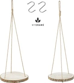 Set Van 2 Boomstam Rond Wandrek Plantenhangers - Boho Jute Houten Plantenrek - Hangpot Voor Binnen/Buiten - Hangende Bloempot Plank - Hangplant Houder - Bohemian Macrame Stijl Wandhanger - Hangplank Plant Hanger - Planthanger - Ø Rond 25-20cm -Gardena Verkoopwinkel 1073x1200