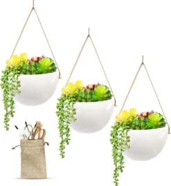 Plantenhanger Keramiek – Set Van 3 – Wit Steen- Hangpot – Hangende Bloempot Plantenpot - 3 Verschillende Koorden - 18 X 11 X 7 Cm 13 Plantenhanger Keramiek – Set Van 3 – Wit Steen- Hangpot – Hangende Bloempot Plantenpot - 3 Verschillende Koorden - 18 X 11 X 7 Cm -Gardena Verkoopwinkel 1106x1200 3