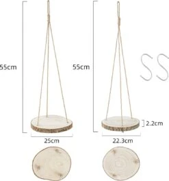 Set Van 2 Boomstam Rond Wandrek Plantenhangers - Boho Jute Houten Plantenrek - Hangpot Voor Binnen/Buiten - Hangende Bloempot Plank - Hangplant Houder - Bohemian Macrame Stijl Wandhanger - Hangplank Plant Hanger - Planthanger - Ø Rond 25-20cm -Gardena Verkoopwinkel 1121x1200