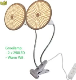 Ortho® - WW 290 LED Warm Wit Groeilamp - Bloeilamp - Kweeklamp - Grow Light - Groei Lamp (met 2 Upgraded 290 LED Warm Wit Lampen) 2 Flexibele Lamphouders - Spotje Met Klem - 2x