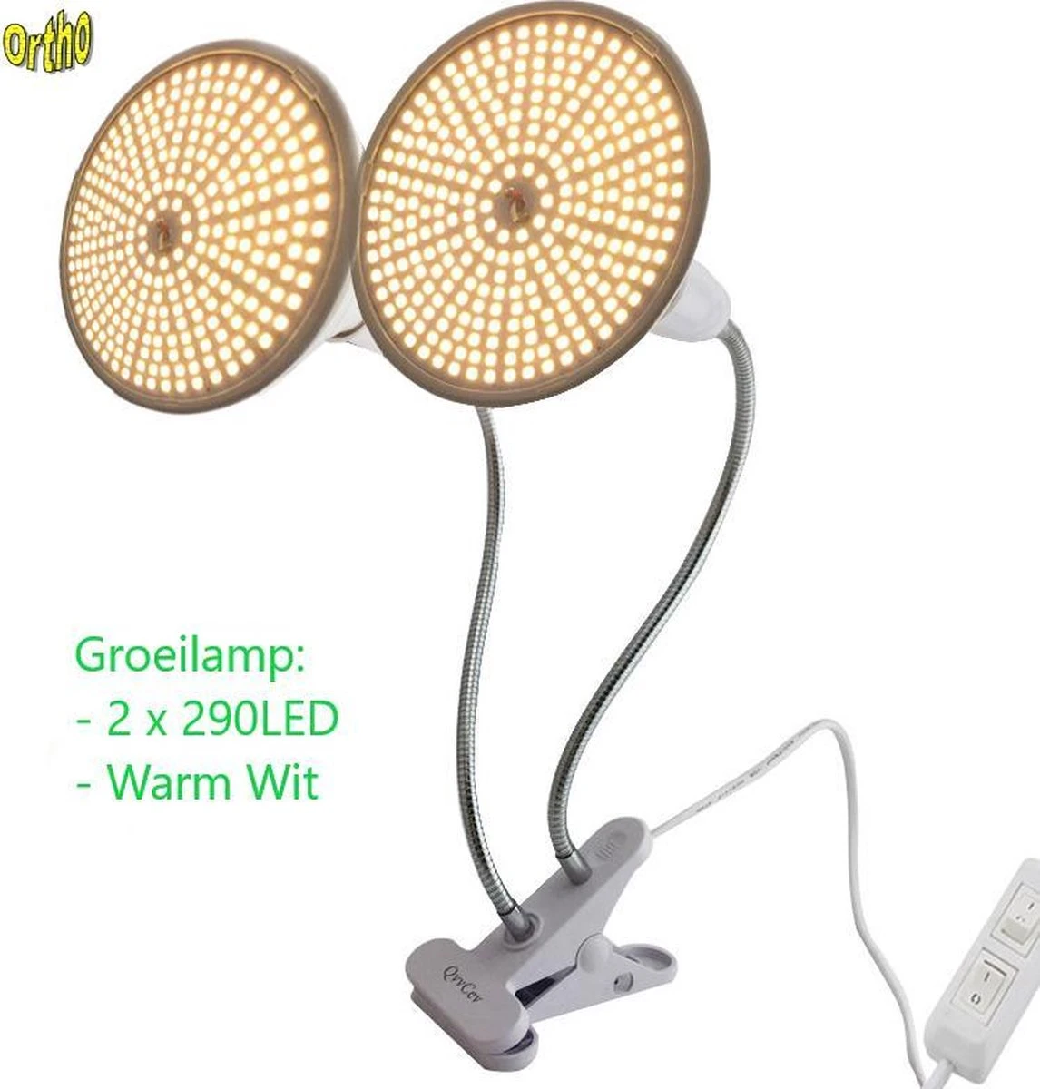 Ortho® - WW 290 LED Warm Wit Groeilamp - Bloeilamp - Kweeklamp - Grow Light - Groei Lamp (met 2 Upgraded 290 LED Warm Wit Lampen) 2 Flexibele Lamphouders - Spotje Met Klem - 2x 3 Ortho® - WW 290 LED Warm Wit Groeilamp - Bloeilamp - Kweeklamp - Grow Light - Groei Lamp (met 2 Upgraded 290 LED Warm Wit Lampen) 2 Flexibele Lamphouders - Spotje Met Klem - 2x
