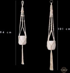 Plantenhanger - Plantenhanger Macrame - Set Van 2 - Wit - Knopen - Luxe Gevlochten Touw - Met Ophang Haken - Fienosa -Gardena Verkoopwinkel 1160x1200 1