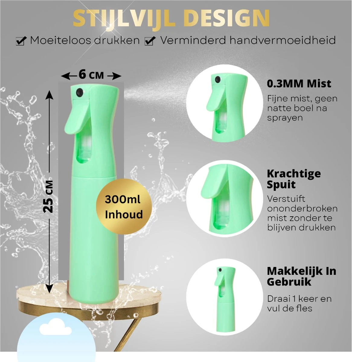 Merkloos BeautyFit - Mist Sprayer Groen - Mist Verstuiver Water- Haarspuit Kapper - Waterspray - Waterverstuiver Haar - Spuitfles Haar - Plantenspuit - 300 Ml 4 Merkloos BeautyFit - Mist Sprayer Groen - Mist Verstuiver Water- Haarspuit Kapper - Waterspray - Waterverstuiver Haar - Spuitfles Haar - Plantenspuit - 300 Ml - Afbeelding 2