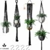 4 Stuks Luxe Macrame Plantenhangers - Boho Handgeweven Katoen Hangpot Voor Binnen/Buiten - Hangende Bloempot Met Kralen - Macramé Touw/Koord Hangplant Houder - Bohemian Wandhanger Decoratie - Plant Hanger - Verticale Tuin Bloempothouder Planthanger