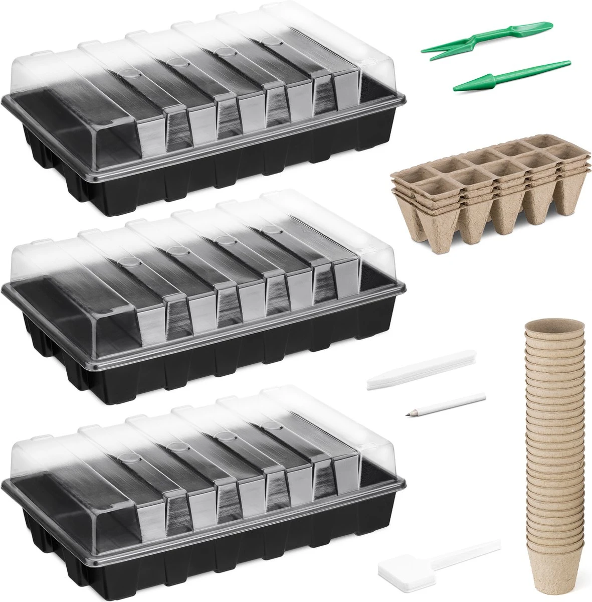 Navaris Zaden Starter Groei Set - 63-delige Set Met Potten Trays Deksel Labels Potlood Gatenmaker En Spatel - Kweek Nieuwe Planten 3 Navaris Zaden Starter Groei Set - 63-delige Set Met Potten Trays Deksel Labels Potlood Gatenmaker En Spatel - Kweek Nieuwe Planten
