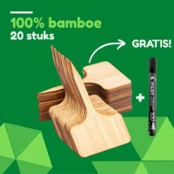 Tomassio® Plantenlabels - 100% Natuurlijk Bamboe - 20 Stuks Met Watervaste Stift - Eco Vriendelijk - Moestuin - Steeketiketten - Moestuin Bordjes - Plantlabel - Plantlabel Met Watervaste Zwarte Fineliner - Plantensteker - Plantenlabels Buiten