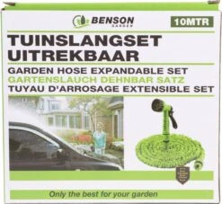 Benson - Tuinslang - Fexibel - 10 Meter - Tuinslang Met Koppeling - Spuitpistool - Groen -Gardena Verkoopwinkel 1200x1105 1