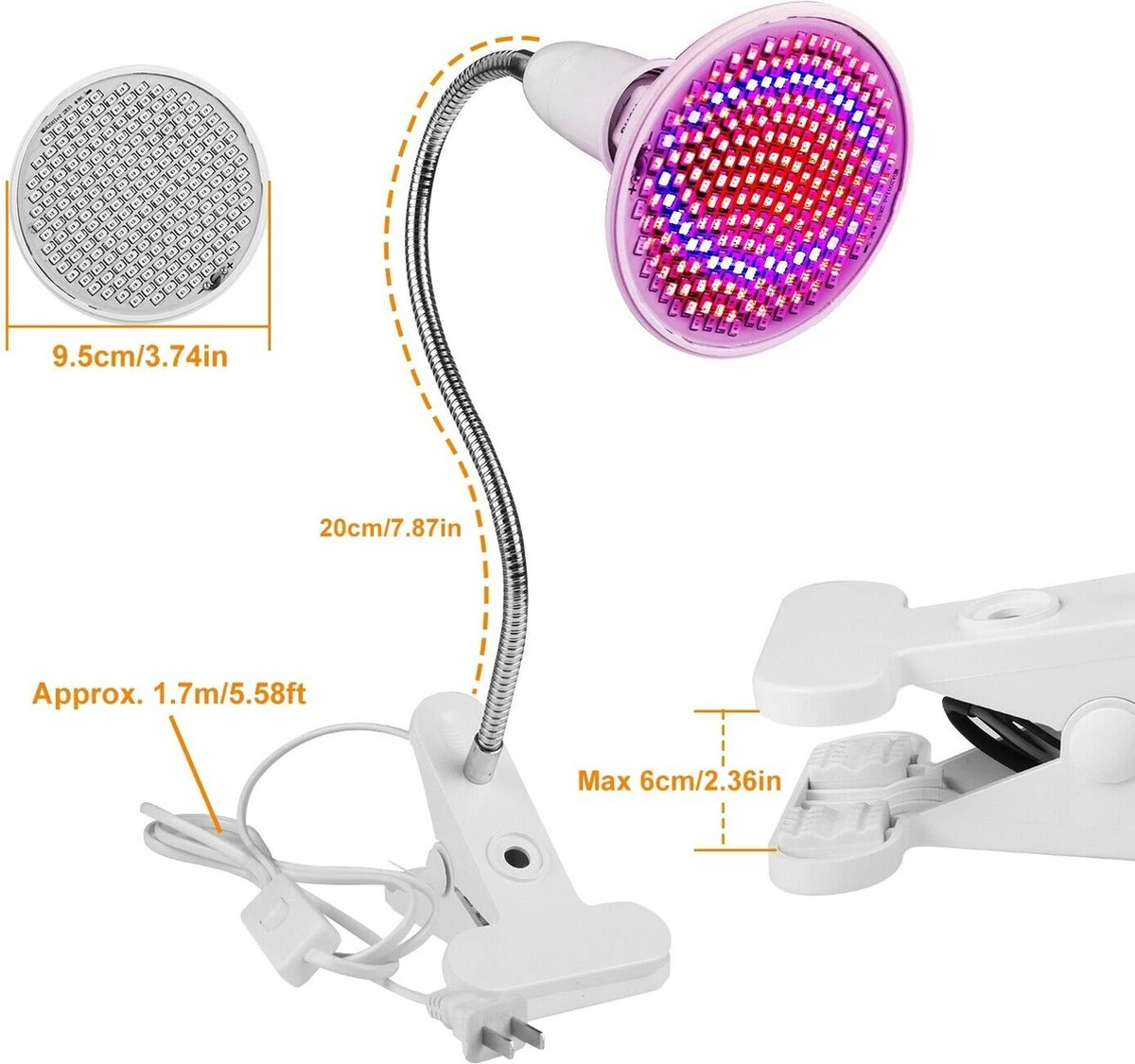 Merkloos Led Kweeklamp - Groeilamp - Bloeilamp Voor Planten - E27 Fitting - 200 LEDS - Met Klemhouder 9 Merkloos Led Kweeklamp - Groeilamp - Bloeilamp Voor Planten - E27 Fitting - 200 LEDS - Met Klemhouder - Afbeelding 7