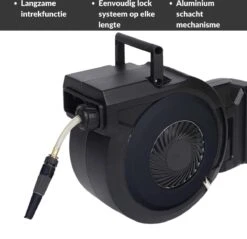 Buxibo - Wandslangenbox 20 Meter + 2 Meter - Tuinslang Met Haspel - 9 Sproei Standen - Slangenhouder 180° Draaibaar - Tuinslanghaspel Zwart+ Gratis Sproeier - Zwart -Gardena Verkoopwinkel 1200x1161