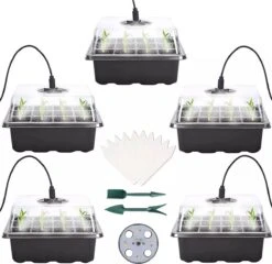 Merkloos Kweekbakjes 5 Stuks Met LED Lampjes, Zaaitray, Starter Groei Set, Voor Plantjes En Zaden