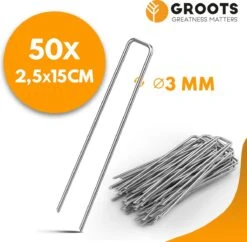 Premium Gronddoekpennen 50 St. - 15cm Lang - 2,5cm Breed - 3mm Dik - Verzinkt Staal - Anti-Worteldoek - Grondanker - Haring - Gronddoekhaak - Grondhaken - Groots