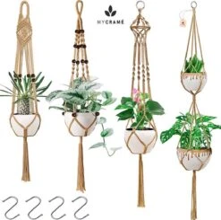 5 Stuks Jute Macrame Plantenhangers - Boho Handgeweven Katoen Hangpot Voor Binnen/Buiten - Hangende Bloempot Met Kralen - Macramé Touw/Koord Hangplant Houder - Bohemian Wandhanger Decoratie - Plant Hanger - Verticale Tuin Bloempothouder Planthanger -Gardena Verkoopwinkel 1200x1191 10