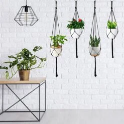 9 Stuks Zwart Macrame Plantenhangers - Boho Handgeweven Katoen Hangpot Voor Binnen/Buiten - Hangende Bloempot Met Kralen - Macramé Touw/Koord Hangplant Houder - Bohemian Wandhanger Decoratie - Plant Hanger - Verticale Tuin Bloempothouder Planthanger -Gardena Verkoopwinkel 1200x1200 1264