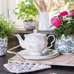 Clayre & Eef Bloempot Ø 21x17 Cm Beige Groen Keramiek Rond Bloemen Bloempot Binnen Plantenpot Plant Pot -Gardena Verkoopwinkel 1200x1200 1313