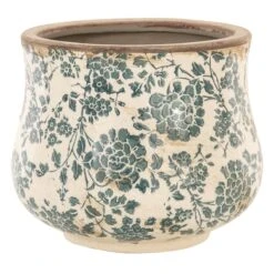 Clayre & Eef Bloempot Ø 21x17 Cm Beige Groen Keramiek Rond Bloemen Bloempot Binnen Plantenpot Plant Pot -Gardena Verkoopwinkel 1200x1200 1314