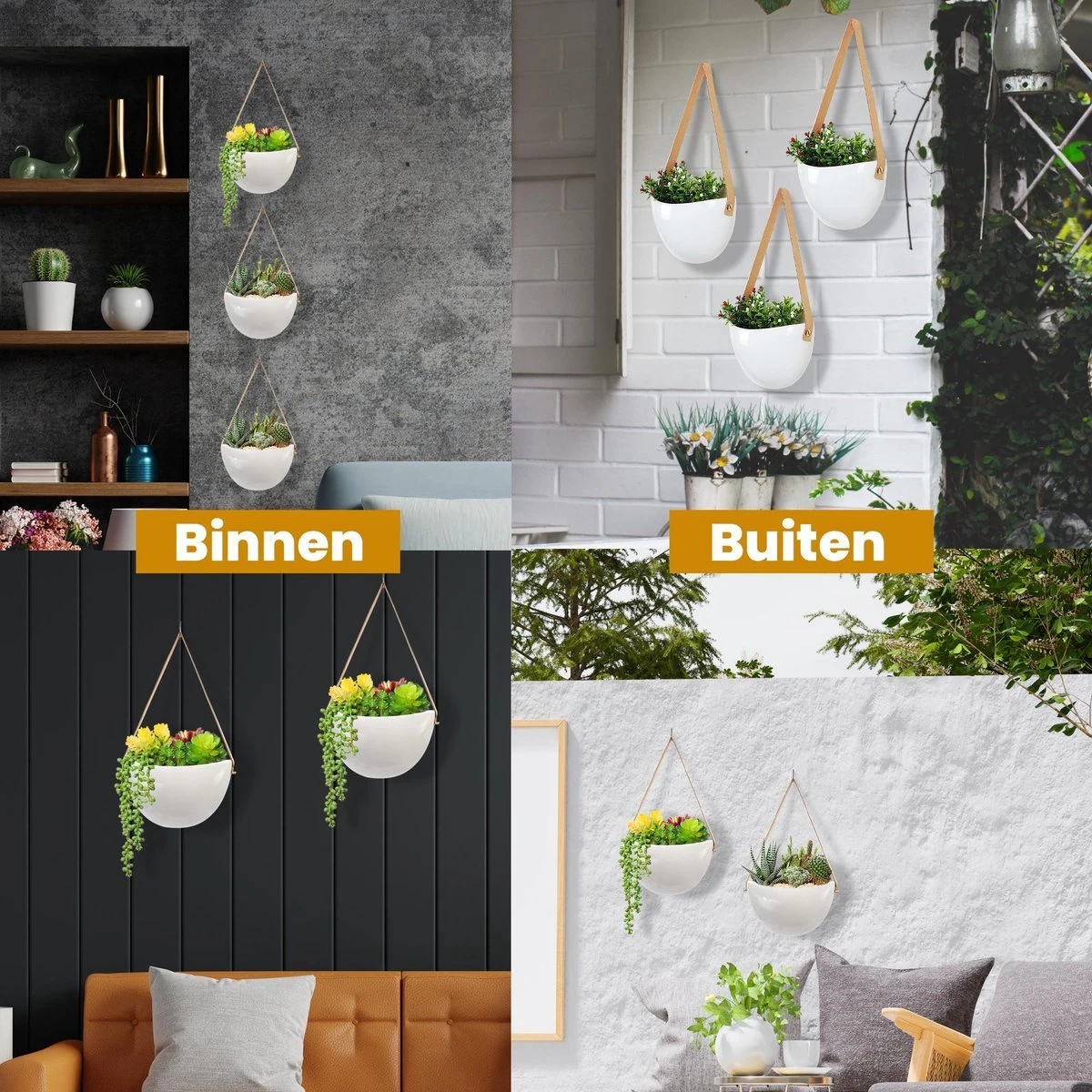 Plantenhanger Keramiek – Set Van 3 – Wit Steen- Hangpot – Hangende Bloempot Plantenpot - 3 Verschillende Koorden - 18 X 11 X 7 Cm 6 Plantenhanger Keramiek – Set Van 3 – Wit Steen- Hangpot – Hangende Bloempot Plantenpot - 3 Verschillende Koorden - 18 X 11 X 7 Cm - Afbeelding 4