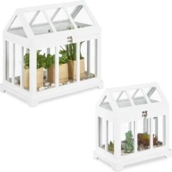 Relaxdays Mini Kweekkas - Set Van 2 - Kleine Plantenkas Binnen - Mini Kas - Vensterbank