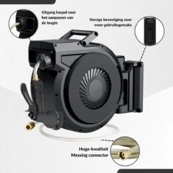 Buxibo - Wandslangenbox 20 Meter + 2 Meter - Tuinslang Met Haspel - 9 Sproei Standen - Slangenhouder 180° Draaibaar - Tuinslanghaspel Zwart+ Gratis Sproeier - Zwart -Gardena Verkoopwinkel 1200x1200 777