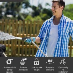 Buxibo - Wandslangenbox 20 Meter + 2 Meter - Tuinslang Met Haspel - 9 Sproei Standen - Slangenhouder 180° Draaibaar - Tuinslanghaspel Zwart+ Gratis Sproeier - Zwart -Gardena Verkoopwinkel 1200x1200 778