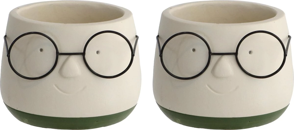 2x Bloempot Met Gezicht - Ø8 X H6,5 Cm - Bloempotten Voor Binnen Met Bril/Face/Hoofd 4 2x Bloempot Met Gezicht - Ø8 X H6,5 Cm - Bloempotten Voor Binnen Met Bril/Face/Hoofd - Afbeelding 2
