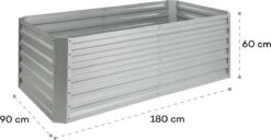 Blumfeldt High Grow Straight Kweekbak - Kweektafel - Moestuinbak 180 X 90 Cm - Werkhoogte 60 Cm - Inhoud 970 L - Staal - Zilver -Gardena Verkoopwinkel 1200x622