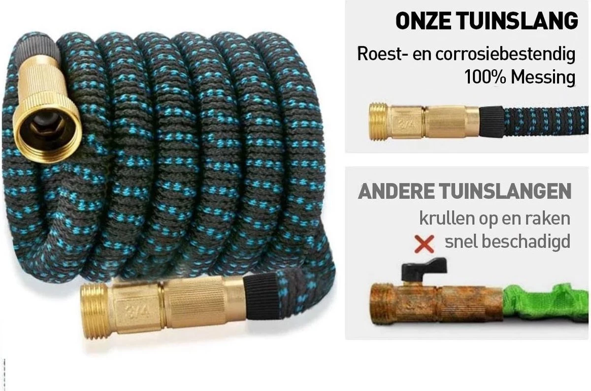 J.E Super Sterk Uitrekbare Tuinslang Tot 30 Meter + GRATIS Tas, Ophanghaak En Koppelstuk - 10 Standen Sproeikop - Blauw/Zwart - Flexibel Elastisch 6 J.E Super Sterk Uitrekbare Tuinslang Tot 30 Meter + GRATIS Tas, Ophanghaak En Koppelstuk - 10 Standen Sproeikop - Blauw/Zwart - Flexibel Elastisch - Afbeelding 4
