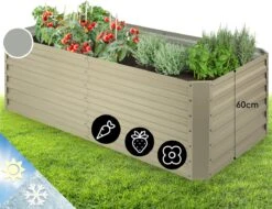 Blumfeldt High Grow Straight Kweekbak - Kweektafel - Moestuinbak 180 X 90 Cm - Werkhoogte 60 Cm - Inhoud 970 L - Staal - Beige -Gardena Verkoopwinkel 1200x922