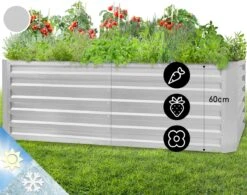 Blumfeldt High Grow Straight Kweekbak - Kweektafel - Moestuinbak 180 X 90 Cm - Werkhoogte 60 Cm - Inhoud 970 L - Staal - Zilver -Gardena Verkoopwinkel 1200x946 1