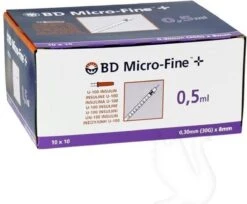 Microfine Insulinespuit 0,5ml U100 + Naald 0,30mm (30G) X 8mm