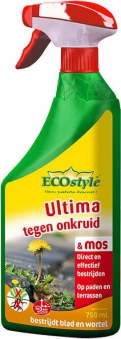 Ecostyle Ultima Onkruid & Mos Spray Onkruidverdelger - Paden & Terrassen - Bestrijdt Blad & Wortel - Onder Bomen & Struiken - Werkt Binnen 3 Uur - 750 ML -Gardena Verkoopwinkel 428x1200