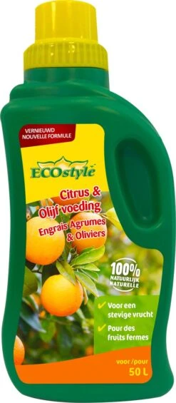 ECOstyle Citrus & Olijf Voeding - Stevige Vrucht - Langdurige Werking - Voor Alle Mediterrane Planten En Bomen 500 ML -Gardena Verkoopwinkel 525x1200