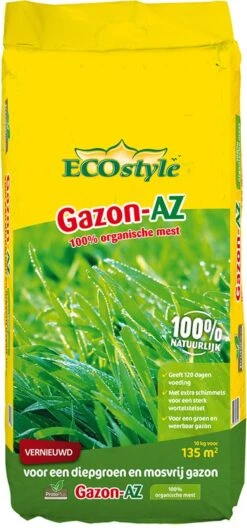 ECOstyle Gazon AZ Organische Gazonmest – Voor Diepgroen En Sterk Gazon – Geeft Tot 120 Dagen Voeding – Werkt Tegen Mos - 135 M² - 10 KG -Gardena Verkoopwinkel 561x1200