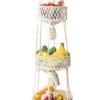 Macramé 3-Laags Hangende Fruitmand - Bohemian Mand Plantenhanger - Handgemaakt Katoen Touw Fruitschaal Hangmand - Boho Ophangbaar Etagere - Decoratieve Fruit Schaal/Basket - Opbergmand Organizer - Keuken/Balkon Decoratie - Hangpot Voor Binnen/Buiten