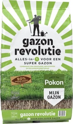 Pokon Gazon Revolutie - 12,5kg - Gazonmest / Graszaad / Bodemverbeteraar - Geschikt Voor 250m² - Binnen 15 Dagen Resultaat -Gardena Verkoopwinkel 702x1200