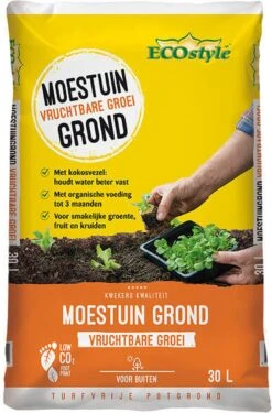 ECOstyle Moestuin Grond Groente Fruit & Kruiden Turfvrije Potgrond - Organische Voeding Voor 3 Maanden - Kokosvezel - 30 L