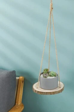 Set Van 2 Boomstam Rond Wandrek Plantenhangers - Boho Jute Houten Plantenrek - Hangpot Voor Binnen/Buiten - Hangende Bloempot Plank - Hangplant Houder - Bohemian Macrame Stijl Wandhanger - Hangplank Plant Hanger - Planthanger - Ø Rond 25-20cm -Gardena Verkoopwinkel 800x1200 100