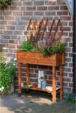 Moestuinbak Moestuintafel Oppottafel Kweektafel Plantentafel Met Trosondersteuning 79x28x130cm - Bruin -Gardena Verkoopwinkel 803x1200 1