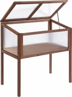 Outsunny Verhoogd Frame Van Hout Koude Kas Kruidenbed Voor Tuin Balkon Bruin Hout Pc-plaat 845-472